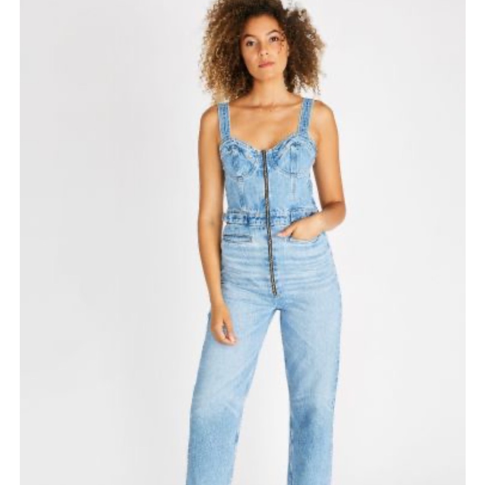 Etica Darla denim bustier jumpsuit.  New